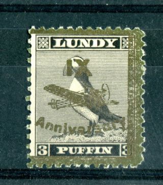 Lundy Island 1943 Xi Anniversary Overprint 3 Puffin Gold On Black B photo
