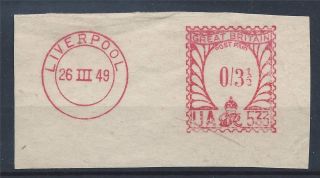 Gb Kgvi 1949 Post Paid 3 1/2d Cut Out Liverpool Cds A 005 photo