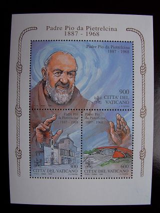 1999 Padre Pio Miniature Sheet From Vatican photo
