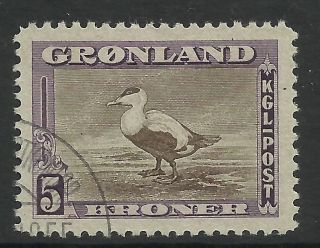 Greenland.  1945.  5k Brown & Purple,  Eider Duck Definitive.  Sg: 16.  Fine. photo