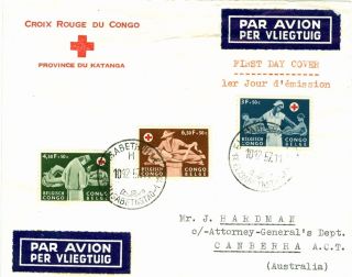 Belgian Congo,  Fdc Air Mail Cover Red Cross 1957 To Australia photo