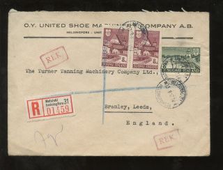 Finland 1947 O.  Y United Shoe Envelope Regist.  To Gb photo