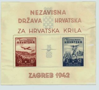 1942 Croatia Sc B11 Aeronautic Souvenir Sheet Non Hinged Perforated photo
