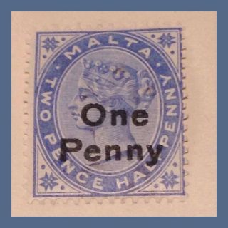 Malta 1885 - 90 Qv Sg 37b Ultramarine 2.  5 Penny With One Penny Opt As Per Scans photo