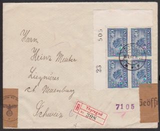 Denmark 1942 Reg ' D Wwii Cover With German Censor Strip & H/s To Switzerland photo