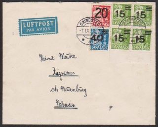 Denmark 1941 Wwii Censored Cover With 1940 Surcharges (15o Type I) To Swiss photo