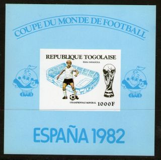 Togo 1982 Spain Football World Cup Imperforate Proof Card Miniature Sheet photo