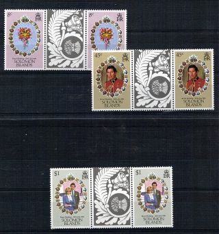 Solomon Islands 1981 Royal Wedding All 3 Commemoratives In Tab Gutter Pairs photo
