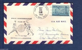 1958 Pan Am First Flight Cover Ffc San Francisco Ca - Melbourne Australia Fam 14 photo
