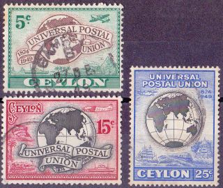Ceylon 75th Anniv Of Universal Postal Union 1949 Sg410 To Sg412 photo