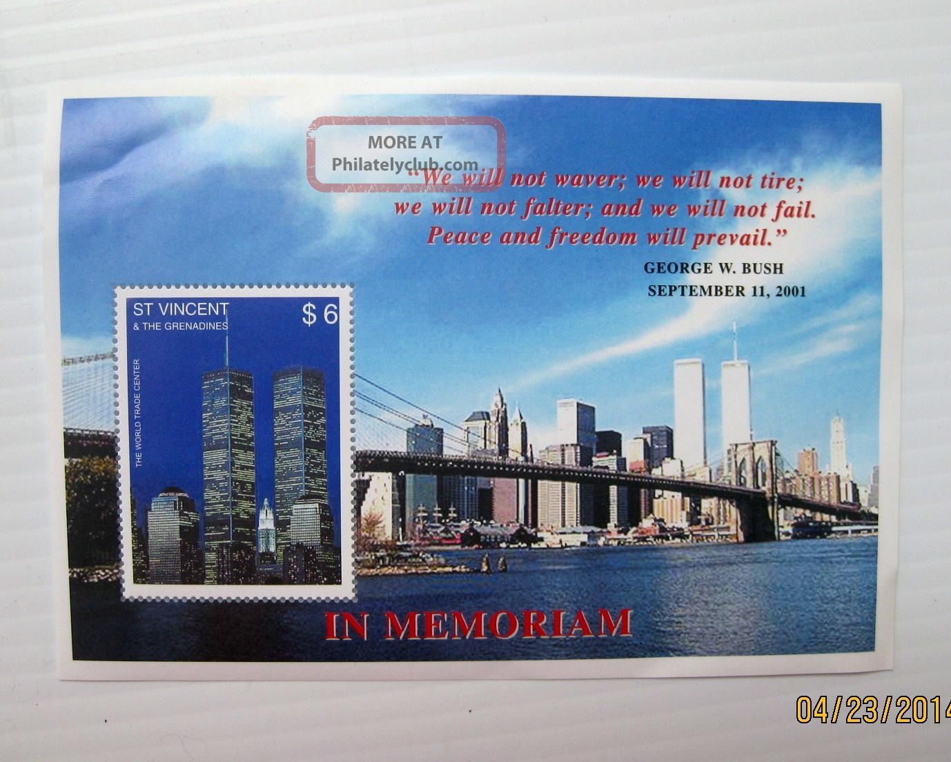 World Trade Center Wtc Postage Stamp Twin Towers 9/11 Grenadines $6 Postage Caribbean photo
