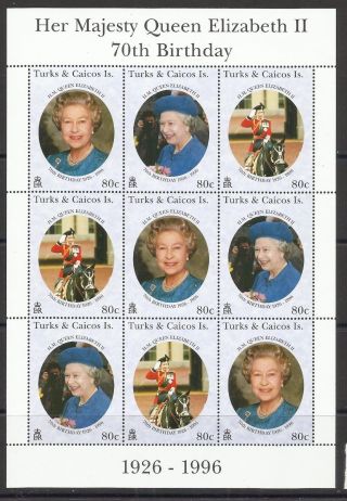 Turks & Caicos 1996 - 70th Anniv Queen Elizabeth Ii Mini Sheet photo