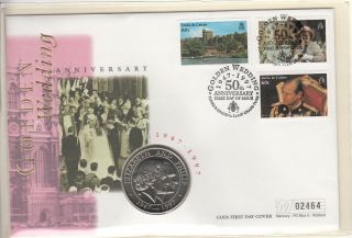 1997 Turks And Caicos 5 Crowns Coin Golden Wedding Fdc photo
