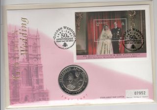 1997 Turks And Caicos 5 Crowns Coin Golden Wedding Fdc $2.  Ms photo