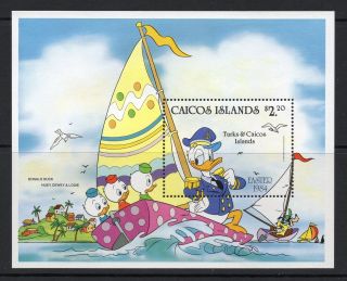 Caicos Islands 1984 Easter Disney Cartoon Characters Minisheet Sg Ms 54 Un/mint photo