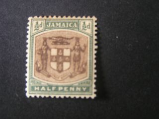 Jamaica,  Scott 33,  1/2p.  Value Green & Black Coat Of Arms 1903 - 04 Issue Mh photo