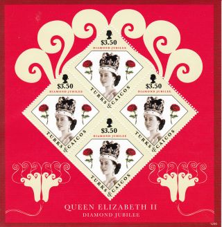 Turks & Caicos Island 2012 Diamond Jubilee 4v Sheet Queen Elizabeth Ii photo