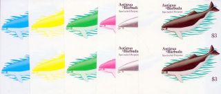1983 Antigua Barbuda Whales $3 Spectacled Porpoise Imperf Progressive Proofs (6) photo