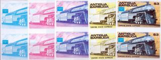 1986 Antigua Ameripex Trains $3 Empire State Express Imperf Progressive Proofs photo