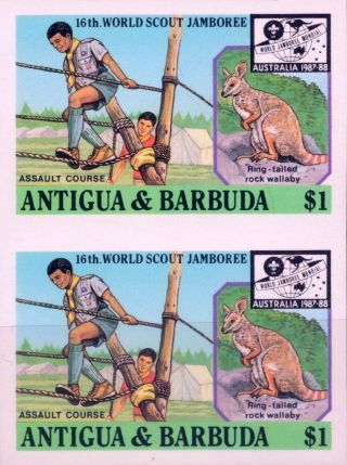 1987 Antigua & Barbuda 16th World Scout Jamboree Australia $1 Imperf Proofs (5) photo