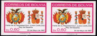 Bolivia 1987 Imperforated Pair Royalty Visit Spain ' S King photo