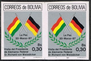 Bolivia 1987 Imperforated Pair Visit German President Germany photo