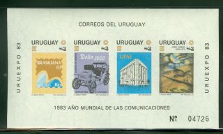 Uruguay S/s Scott 1143a Imperf Uruexpo World Communication Year Cv $6 photo