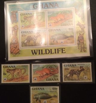 Wwf Ghana Ss 1977 : Monkey,  Animals,  Dugong/manatee,  Squirrel +set photo