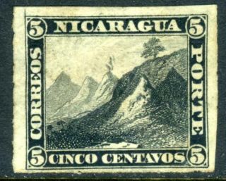 (f834) Nicaragua 1877 First Issue 5¢ Black Rouletted photo