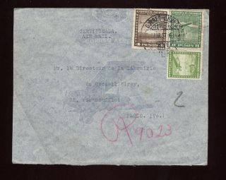 Airmail Registered Chile 1937 Cover 10c+12p To France photo
