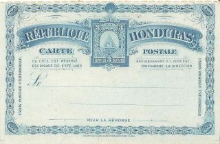 Central America Honduras 1890 Postal Response Card Psc photo