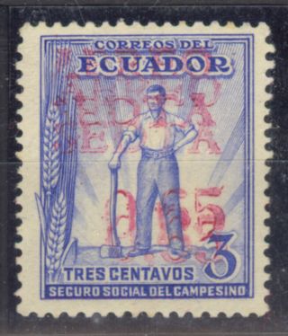 Ecuador : 1938 Air Post Stamp Scott C64 Double Red Surcharge 65c On 3c Ra35 photo