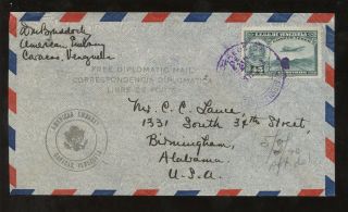 Venezuela Diplomatic 1940 Airmail Usa Embassy To Alabama photo