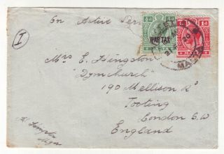1920 Malta War Tax Stamp On Active Service Cover To London,  England photo