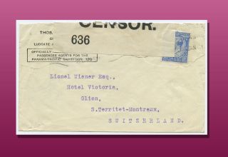 Censor Opened 2 - 1/2 Penny Cover To Montreux,  Switzerland Posted In 1916. photo