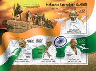 Central Africa - 2012 Mohandas Gandhi - 4 Stamp Sheet - 3h - 334 photo