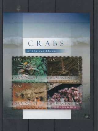 St Vincent & The Grenadines 2013 Crabs Of Caribbean 4v M/s Hermit Crab Clinging photo
