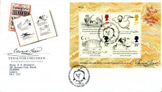 27 September 1988 Edward Lear Miniature Sheet Royal Mail Fdc Bureau Shs (w) photo