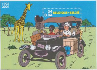 Belgium 2001 Tintin In Africa Vintage Car Ziraffe M/s 62630 photo