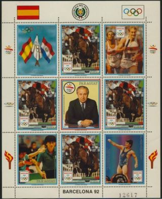Paraguay 2307 Sheet Olympics,  Equestrian,  Horse,  Flags photo