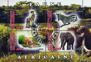 2013 Republic Of Congo Postage Mini - Sheet Of 4 Wild African Animals 2 Of 2 Cto photo