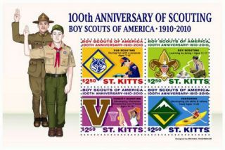 St Kitts - Scouting 100th Anniversary - 4 Stamp Sheet - Stk1007 photo