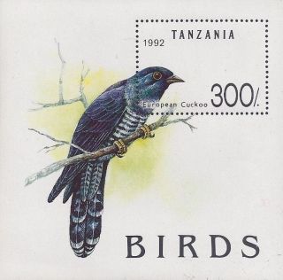 1992 Tanzania Souvenir Sheet Blue European Cuckoo Bird photo