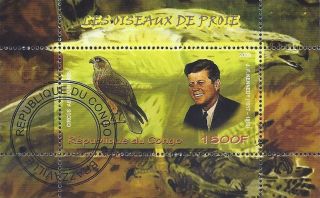 2009 Congo Souvenir Sheet Us President Kennedy Bird Falcon Hawk Cto photo