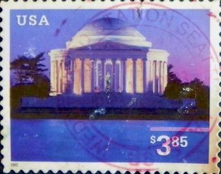 2002 Us 3647 Some Damage Jefferson Memorial Priority Mail Architecture Art photo