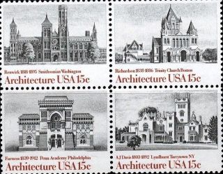 1980 Us 1838 - 41 Block Of 4 American Archtecture Art Buildings Historic Site photo
