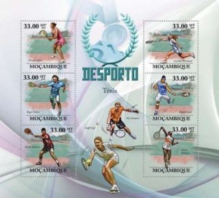 Mozambique - Tennis Pros Federer,  Safina - 6 Stamp Sheet 13a - 440 photo