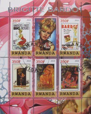 2010 Rwanda Mini - Sheet Of 6 Brigitte Bardot French Actress Famous People Art Cto photo