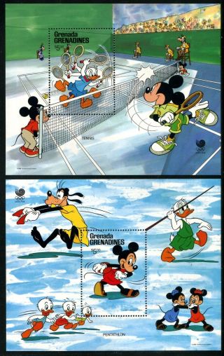 Grenada Grenadines 947 - 948 Disney Characters Mickey Mouse Olympics 1988.  X10285 photo