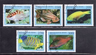 Benin 1997 Tropical Fish Scott 1047 - 51 Cancelled photo